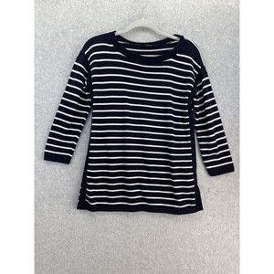 Talbots Women' Sweater 3/4 Sleeve Blue Striped Size Small Round Neck Cotton Blen